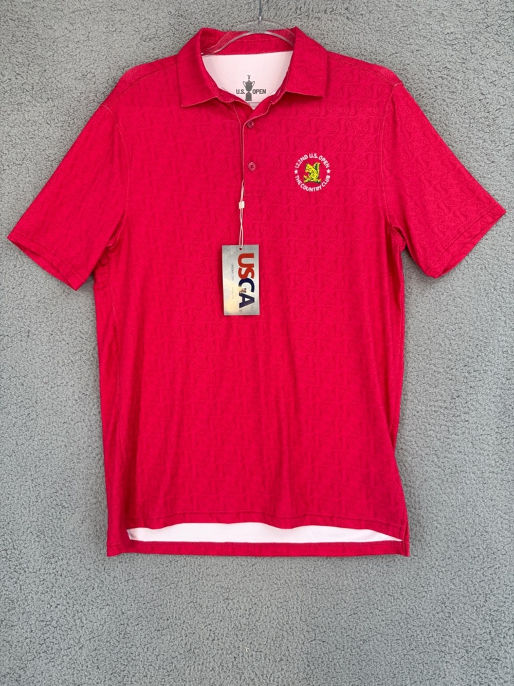 U.S. Open Men's Small short sleeve performance Golf Shirt Res Squirrel AOP logo